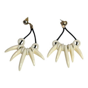 Western Style White Plastic Spike Tribal‎ Dangle Statement Earrings
